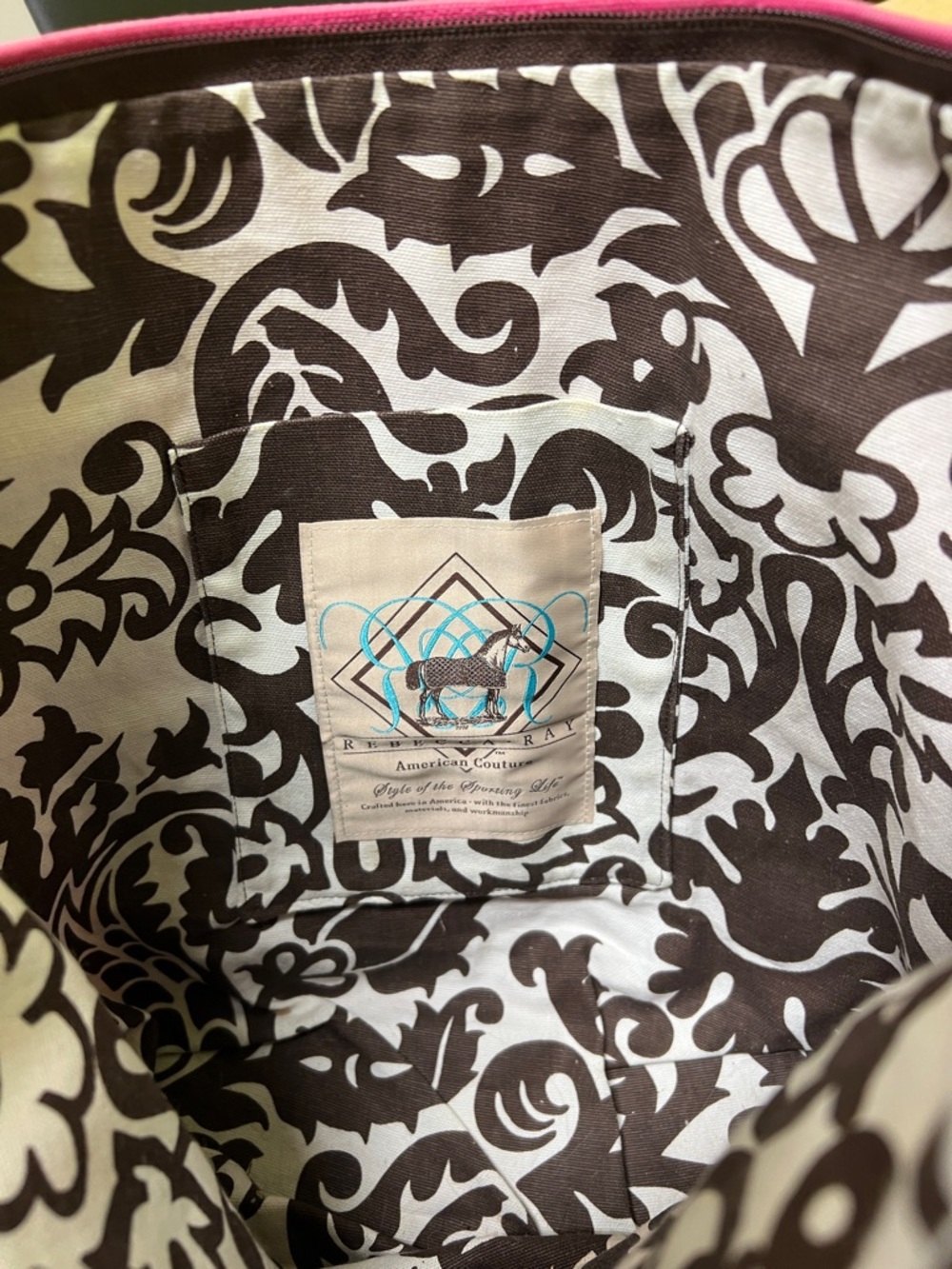 Rebecca Ray American couture blue ribbon pink brown maryann horse tote bag purse - Picture 13 of 14